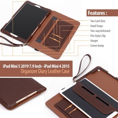 iPad Mini 5 2019 7.9 Inch - iPad Mini 4 2015 - Organizer Diary Leather Case