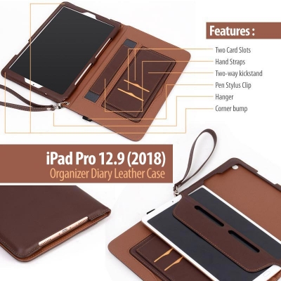 ^ iPad Pro 12.9 2020 2018 - Organizer Diary Leather Case