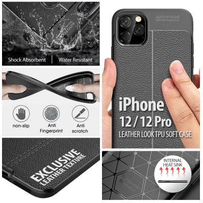 iPhone 12 - 12 Pro - Leather Look TPU Soft Case