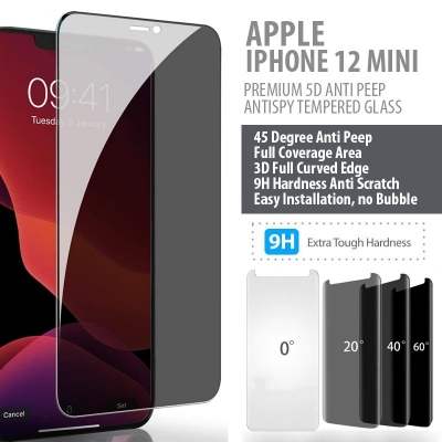 iPhone 12 Mini - PREMIUM 5D Privacy Anti Peep Antispy Tempered Glass