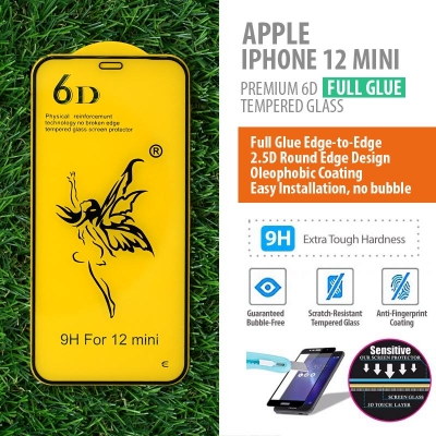 ^ iPhone 12 Mini - PREMIUM 6D Full Glue Tempered Glass