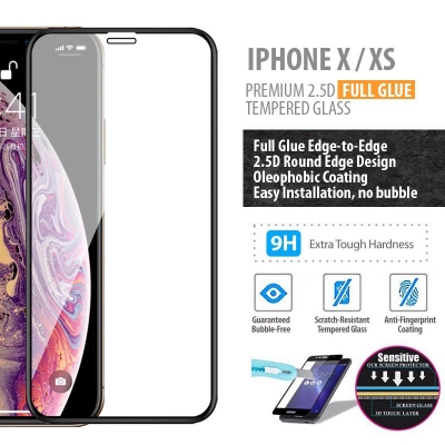 ^ iPhone X / XS - PREMIUM 2.5D Full Glue Tempered Glass