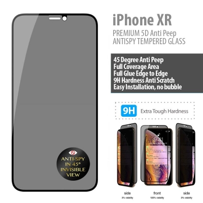 ^ iPhone XR - PREMIUM 5D Anti Peep Antispy Tempered Glass