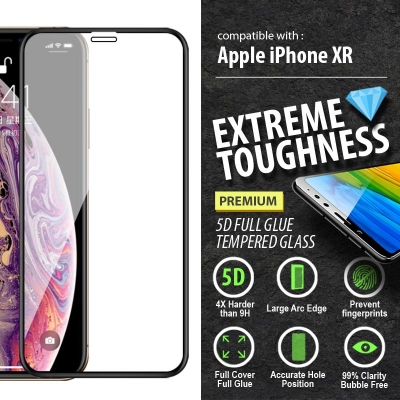 ^ iPhone XR - PREMIUM 5D Full Glue Tempered Glass