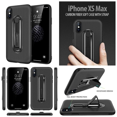 ^ iPhone XS Max - Carbon Fiber Soft Case with Strap
