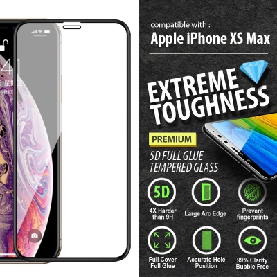 ^ iPhone XS Max - PREMIUM 5D Full Glue Tempered Glass