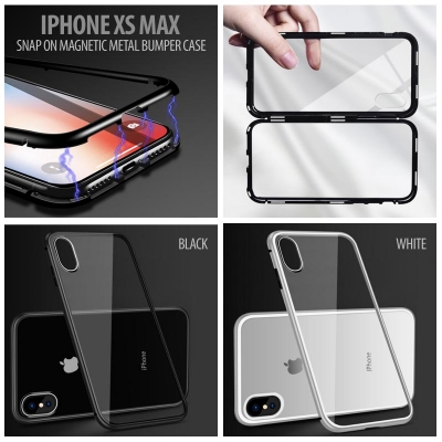 ^ iPhone XS Max - Snap On Magnetic Metal Bumper Case